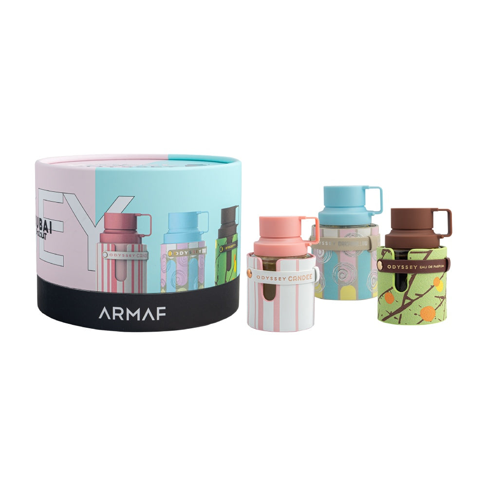 Armaf Odyssey Wheel Set Dubai Chocolat, Marshmallow y Candee 3 x 30 ml, estuche y frascos originales