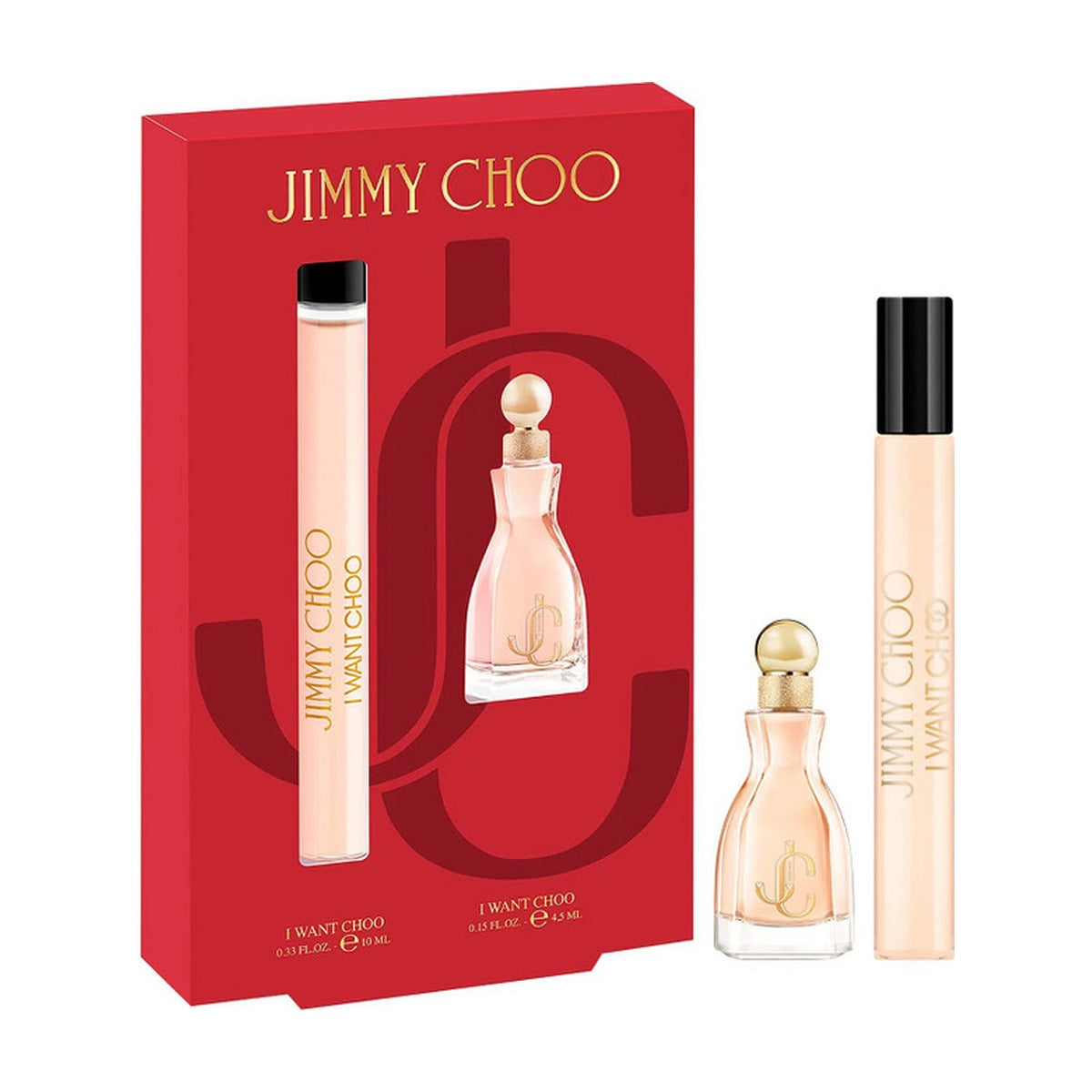 Jimmy Choo I Want Choo Set 2 piezas: EDP mini 4.5 ml + EDP spray 10 ml (0.33 oz), frasco y caja original